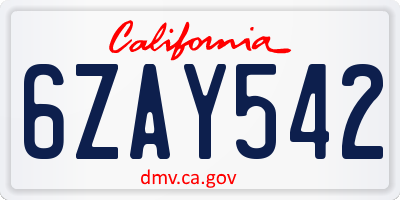 CA license plate 6ZAY542