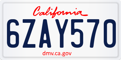 CA license plate 6ZAY570