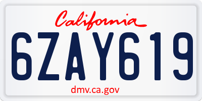 CA license plate 6ZAY619