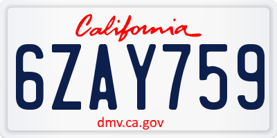 CA license plate 6ZAY759