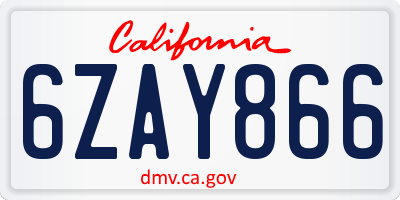CA license plate 6ZAY866