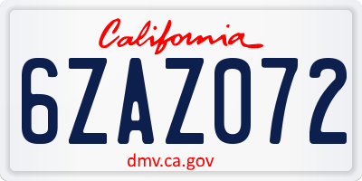 CA license plate 6ZAZ072