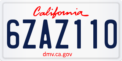 CA license plate 6ZAZ110