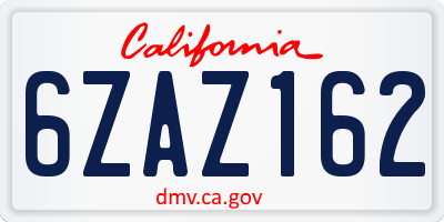 CA license plate 6ZAZ162