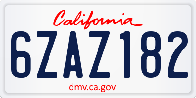CA license plate 6ZAZ182
