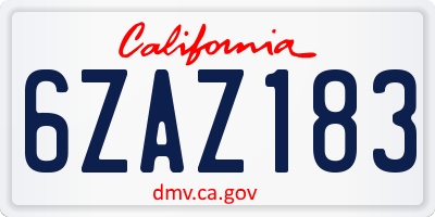 CA license plate 6ZAZ183