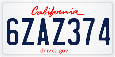 CA license plate 6ZAZ374