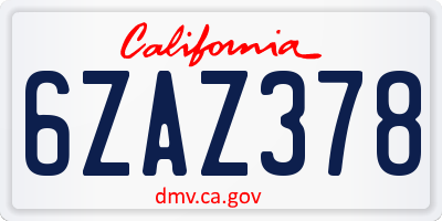 CA license plate 6ZAZ378