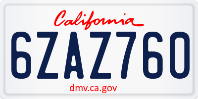 CA license plate 6ZAZ760