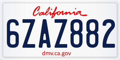 CA license plate 6ZAZ882