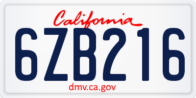 CA license plate 6ZB216