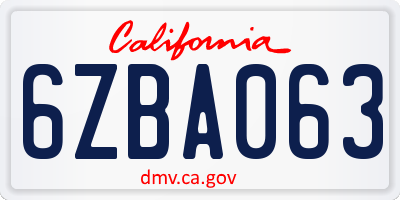CA license plate 6ZBA063