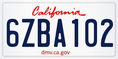CA license plate 6ZBA102