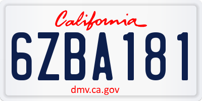 CA license plate 6ZBA181