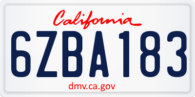 CA license plate 6ZBA183