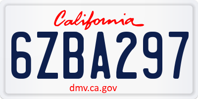 CA license plate 6ZBA297