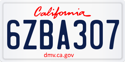 CA license plate 6ZBA307