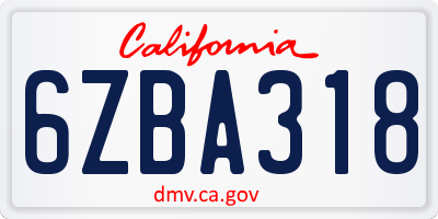 CA license plate 6ZBA318