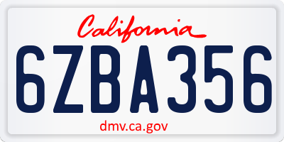 CA license plate 6ZBA356