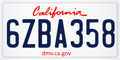 CA license plate 6ZBA358