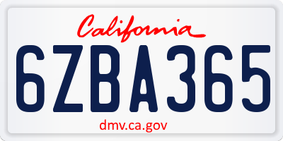 CA license plate 6ZBA365