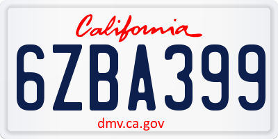 CA license plate 6ZBA399