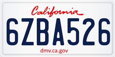 CA license plate 6ZBA526