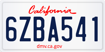 CA license plate 6ZBA541