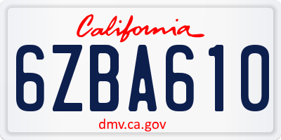 CA license plate 6ZBA610