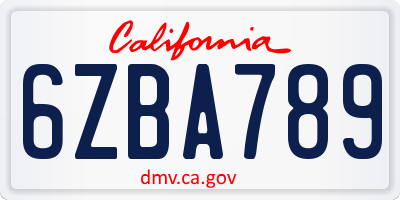 CA license plate 6ZBA789