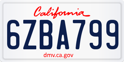 CA license plate 6ZBA799
