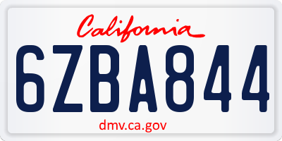 CA license plate 6ZBA844