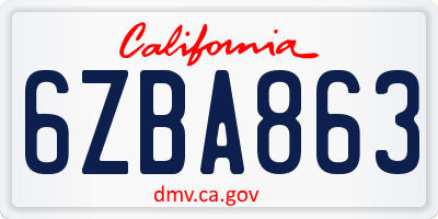 CA license plate 6ZBA863