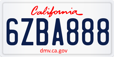 CA license plate 6ZBA888