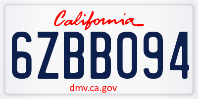 CA license plate 6ZBB094