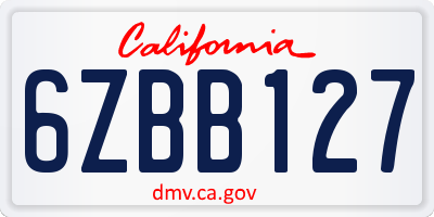 CA license plate 6ZBB127