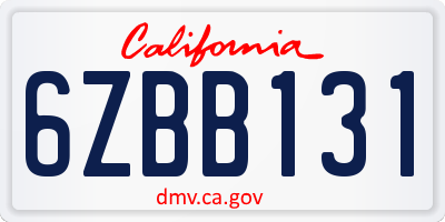 CA license plate 6ZBB131