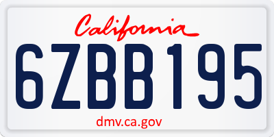 CA license plate 6ZBB195