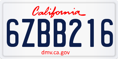 CA license plate 6ZBB216