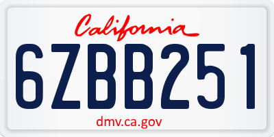 CA license plate 6ZBB251