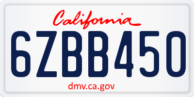 CA license plate 6ZBB450