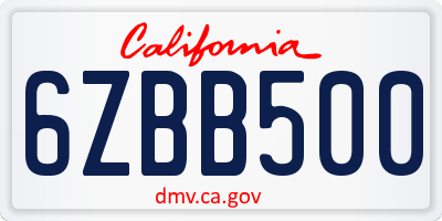 CA license plate 6ZBB500