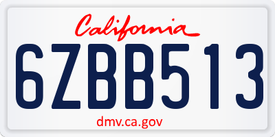 CA license plate 6ZBB513