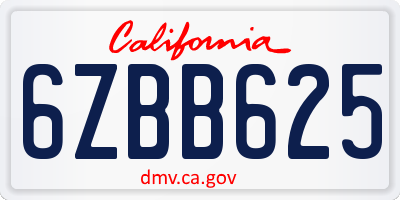 CA license plate 6ZBB625