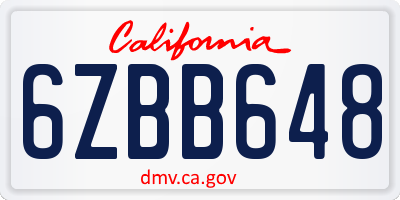 CA license plate 6ZBB648