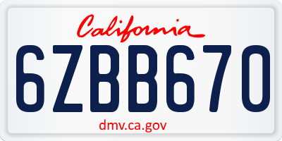 CA license plate 6ZBB670