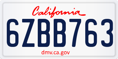CA license plate 6ZBB763