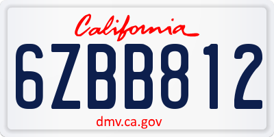CA license plate 6ZBB812