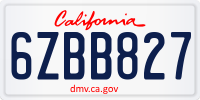 CA license plate 6ZBB827