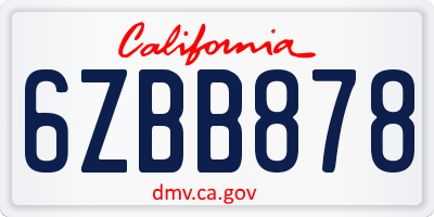 CA license plate 6ZBB878